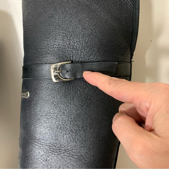 Pajar Black Leather Knee High Boots Genuine Shearling Lining Classic Wedge Sz 6 - Picture 13 of 16